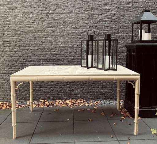 Vintage White Faux Bamboo Dining Table With Webbing