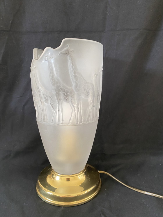 Image 1 of Frosted Glass Lamp "Lalique Style" With Giraffes, Brand Nachtmann.