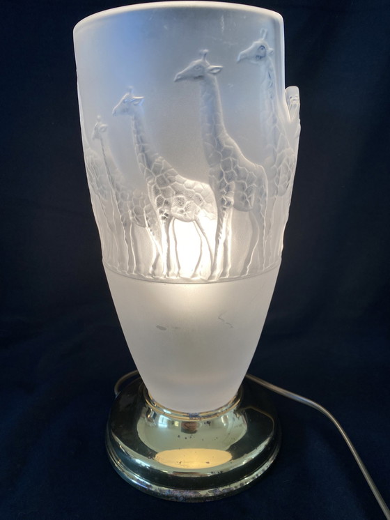 Image 1 of Frosted Glass Lamp "Lalique Style" With Giraffes, Brand Nachtmann.