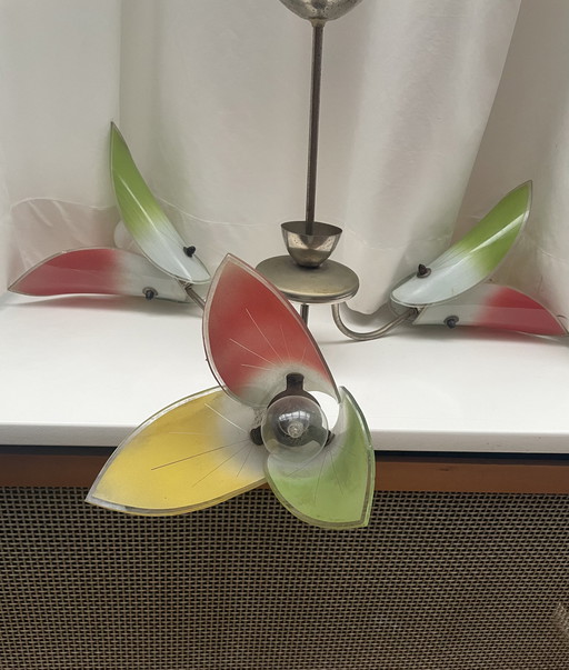 Lampadario dipinto a mano degli anni '60 