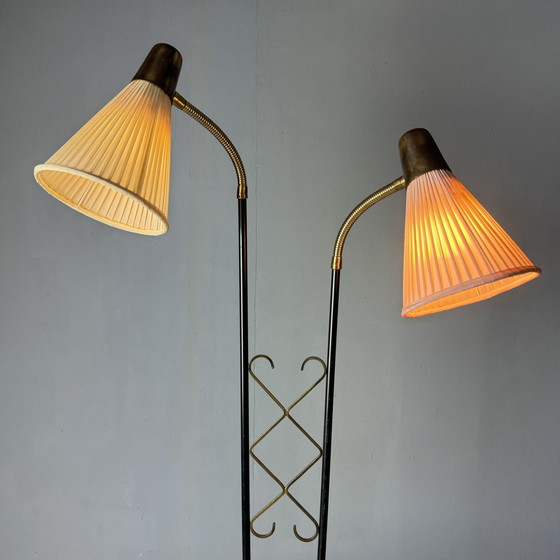 Image 1 of Swedish Ajh Floor Lamp With Table 1950s