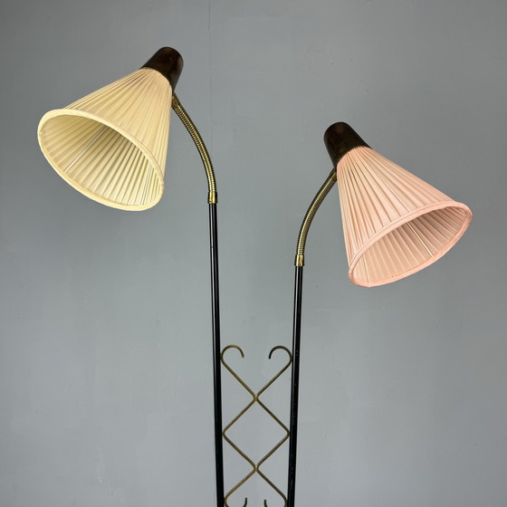 Image 1 of Swedish Ajh Floor Lamp With Table 1950s