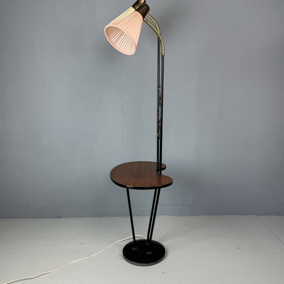 Image 1 of Swedish Ajh Floor Lamp With Table 1950s