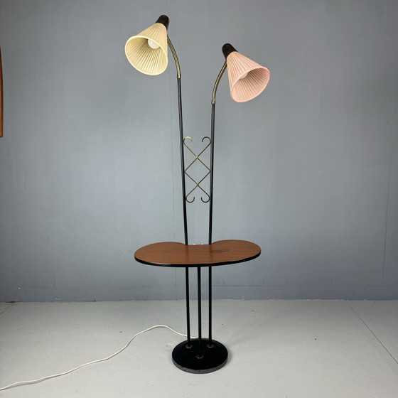 Image 1 of Swedish Ajh Floor Lamp With Table 1950s