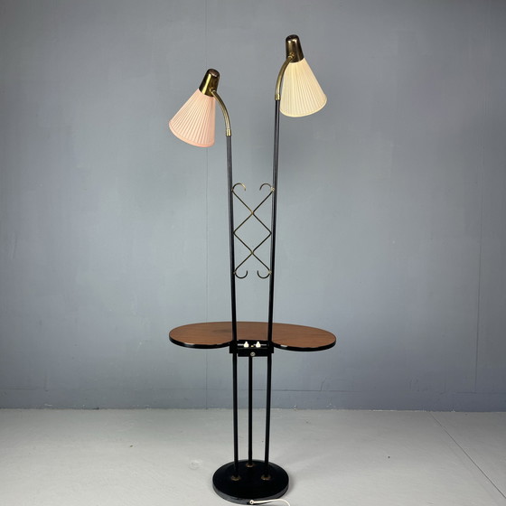 Image 1 of Swedish Ajh Floor Lamp With Table 1950s