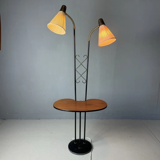 Swedish Ajh Floor Lamp With Table 1950s