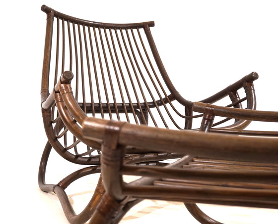 Image 1 of Chaise longue en rotin Manou de style pagode avec ottoman