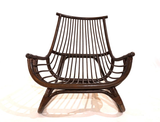 Image 1 of Manou rattan lounge chair in pagoda style with ottoman