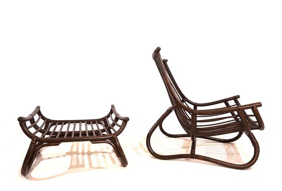 Image 1 of Manou rattan lounge chair in pagoda style with ottoman