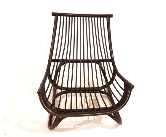 Image 1 of Manou rattan lounge chair in pagoda style with ottoman