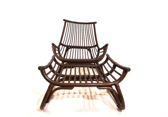 Image 1 of Manou rattan lounge chair in pagoda style with ottoman