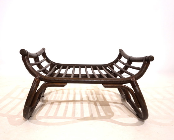 Image 1 of Chaise longue en rotin Manou de style pagode avec ottoman