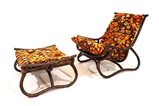 Image 1 of Chaise longue en rotin Manou de style pagode avec ottoman