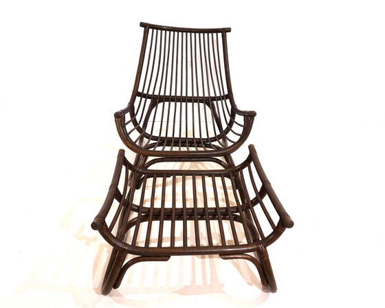 Image 1 of Manou rattan lounge chair in pagoda style with ottoman