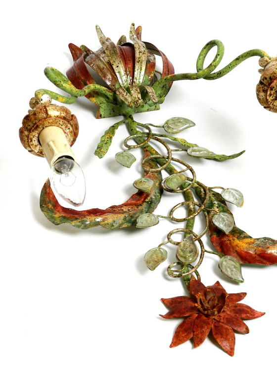 Image 1 of Pair of beautiful large floral Italian Mid Century Modern metal sconces