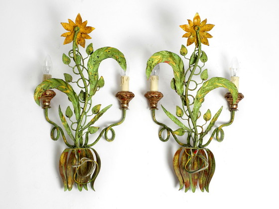 Image 1 of Pair of beautiful large floral Italian Mid Century Modern metal sconces