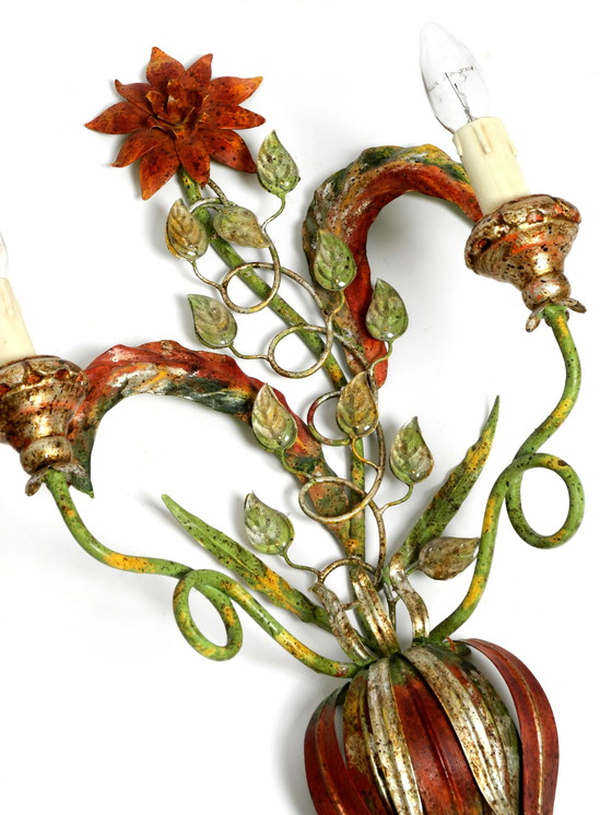 Image 1 of Pair of beautiful large floral Italian Mid Century Modern metal sconces