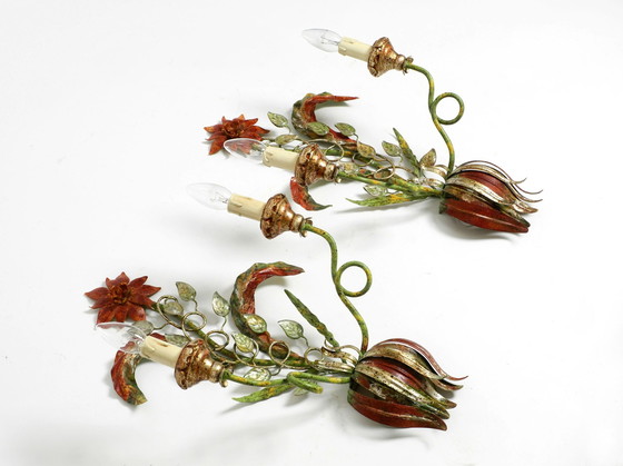 Image 1 of Pair of beautiful large floral Italian Mid Century Modern metal sconces