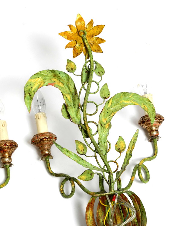 Image 1 of Pair of beautiful large floral Italian Mid Century Modern metal sconces