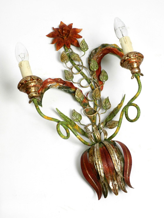 Image 1 of Pair of beautiful large floral Italian Mid Century Modern metal sconces