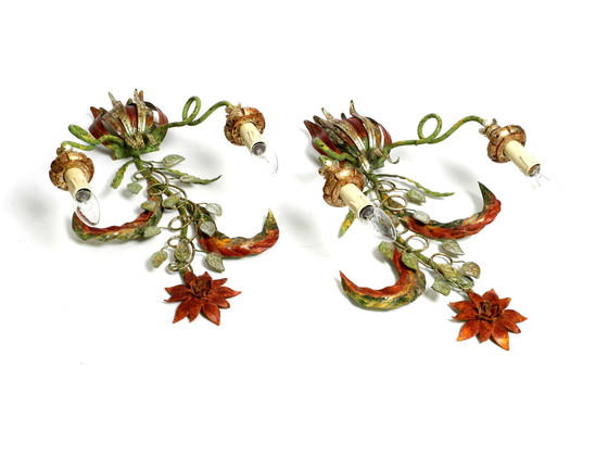 Image 1 of Pair of beautiful large floral Italian Mid Century Modern metal sconces