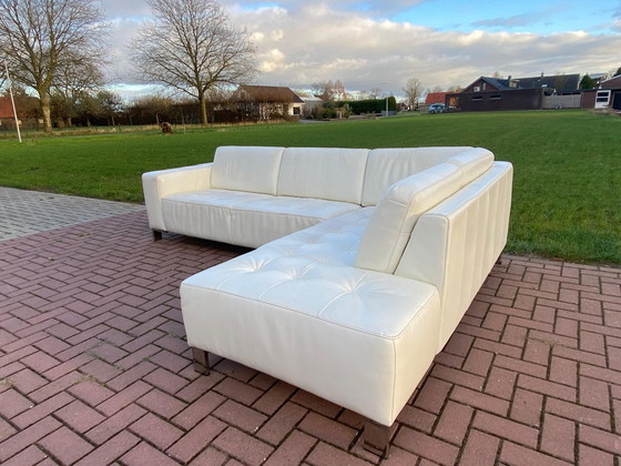 Image 1 of Montel Real Leather White Corner Sofa