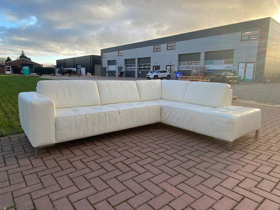 Image 1 of Montel Real Leather White Corner Sofa