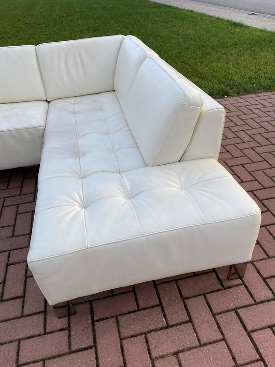 Image 1 of Montel Real Leather White Corner Sofa