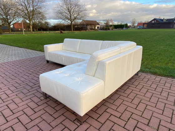 Image 1 of Montel Real Leather White Corner Sofa