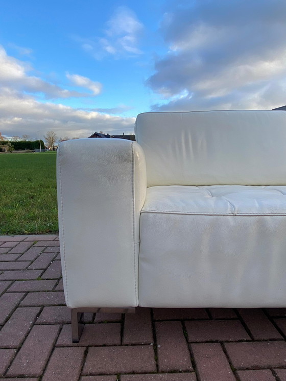 Image 1 of Montel Real Leather White Corner Sofa