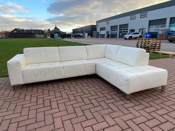 Image 1 of Montel Real Leather White Corner Sofa