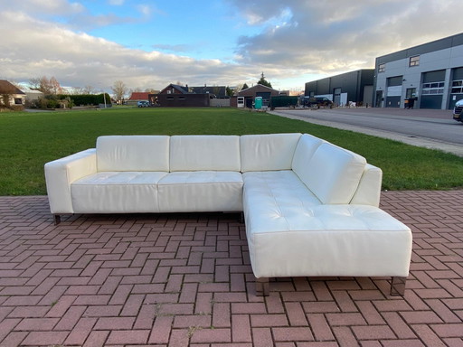 Montel Real Leather White Corner Sofa