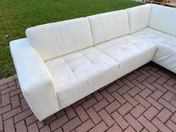 Image 1 of Montel Real Leather White Corner Sofa