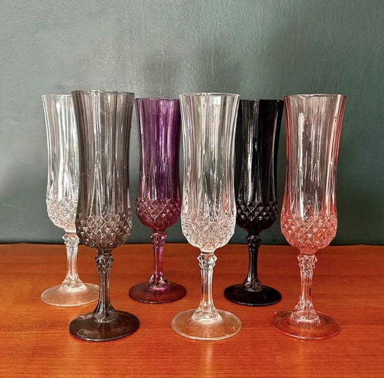 Image 1 of Cristal Champagne Glasses And Bucket Hand-Cut From Longchamp's Crystal D'Arques Pattern,