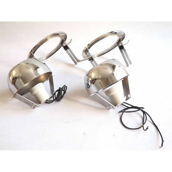 Image 1 of Coppia di faretti vintage in acciaio inox cromato e ceramica per Targetti, anni '70