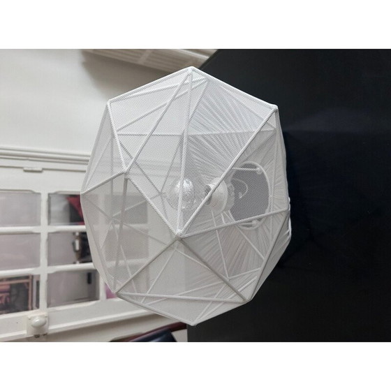 Image 1 of Vintage pebble lamp in white iron and drawn fabric for Aluminor