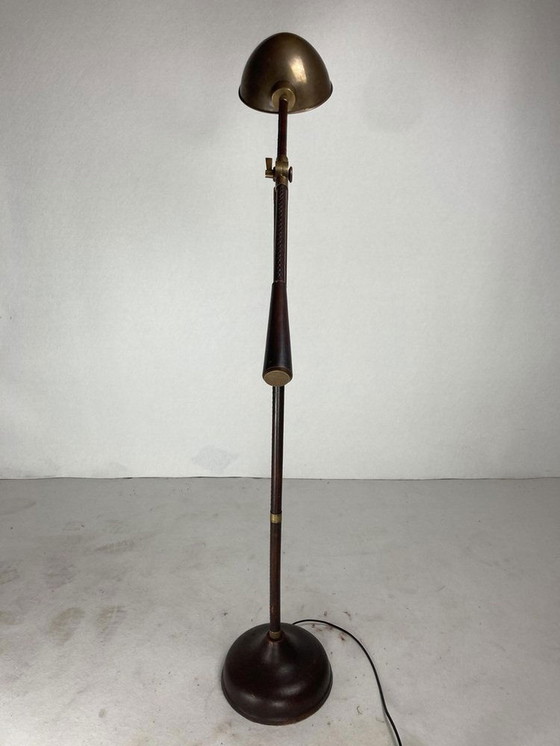 Image 1 of Leather Wrapped And Stitched Floor Lamp By Jacques Adnet, 1970S