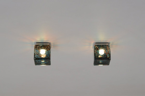 Image 1 of Set Of 2 Cube Flush Mount Ceiling Lights By Glashütte Limburg, Germany 1970S.