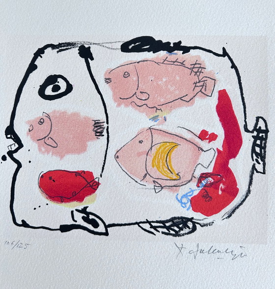 Image 1 of Screenprint Kees Salentijn - Four in one fish