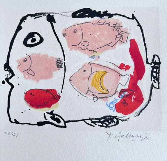 Image 1 of Screenprint Kees Salentijn - Four in one fish