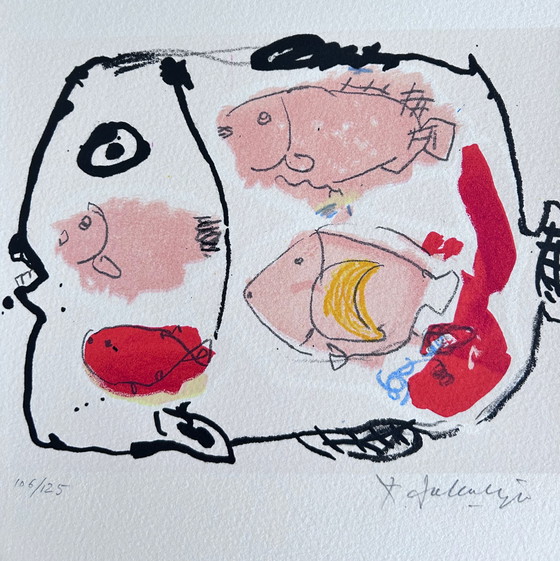 Image 1 of Screenprint Kees Salentijn - Four in one fish