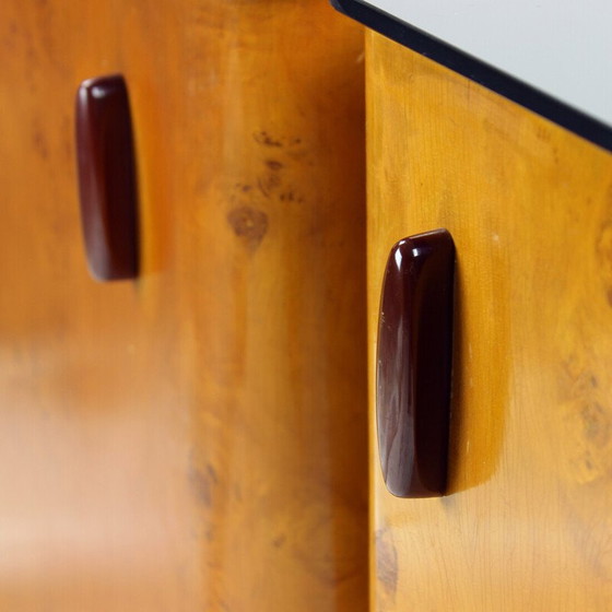 Image 1 of Pair of vintage night stands in wood and glass, Czechoslovakia 1940s