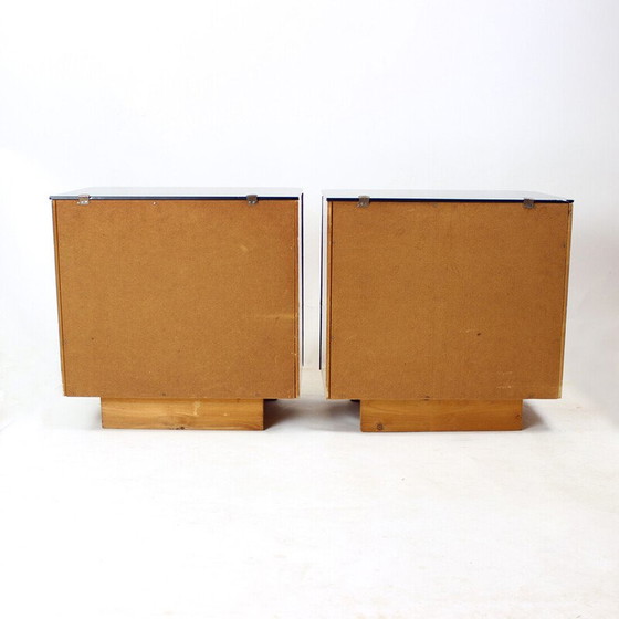 Image 1 of Pair of vintage night stands in wood and glass, Czechoslovakia 1940s