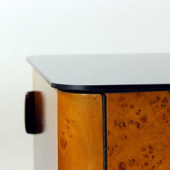 Image 1 of Pair of vintage night stands in wood and glass, Czechoslovakia 1940s