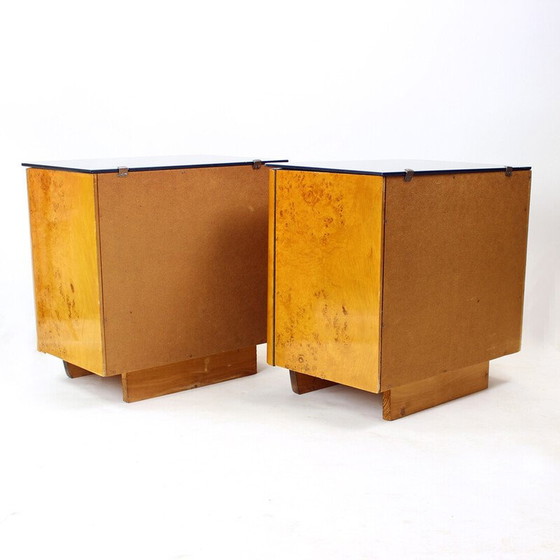 Image 1 of Pair of vintage night stands in wood and glass, Czechoslovakia 1940s