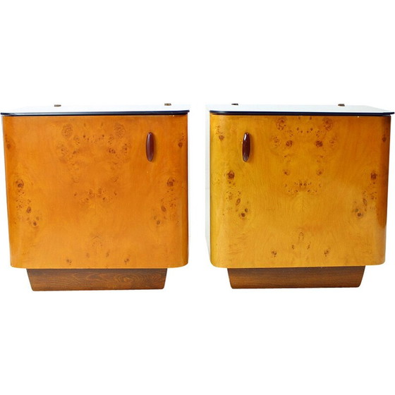 Image 1 of Pair of vintage night stands in wood and glass, Czechoslovakia 1940s