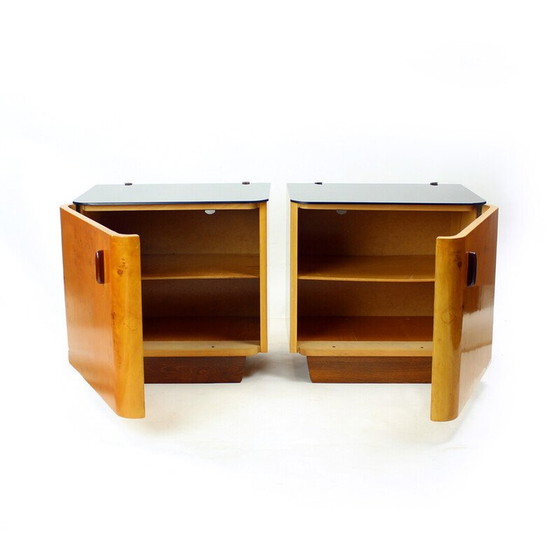 Image 1 of Pair of vintage night stands in wood and glass, Czechoslovakia 1940s