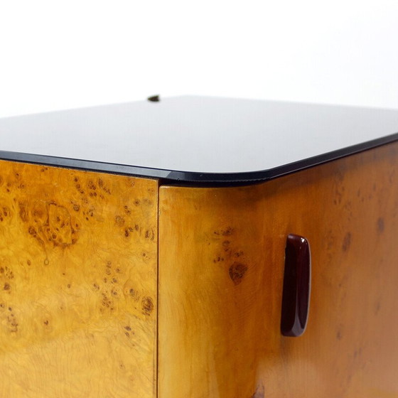 Image 1 of Pair of vintage night stands in wood and glass, Czechoslovakia 1940s