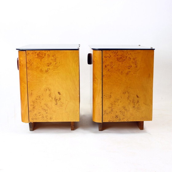 Image 1 of Pair of vintage night stands in wood and glass, Czechoslovakia 1940s