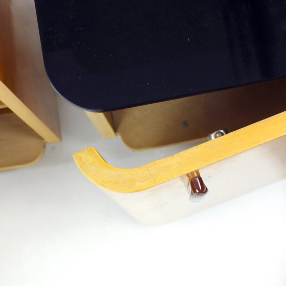 Image 1 of Pair of vintage night stands in wood and glass, Czechoslovakia 1940s